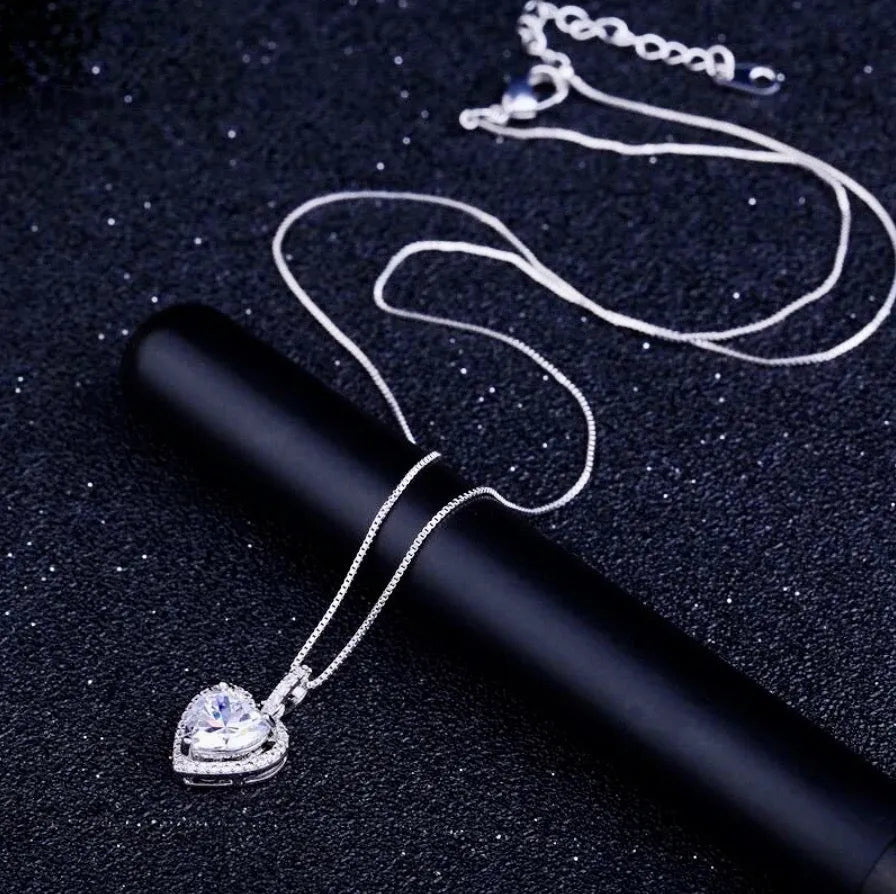 Wedding Jewelry - Heart CZ Bridal Necklace - Available in Silver and Rose Gold