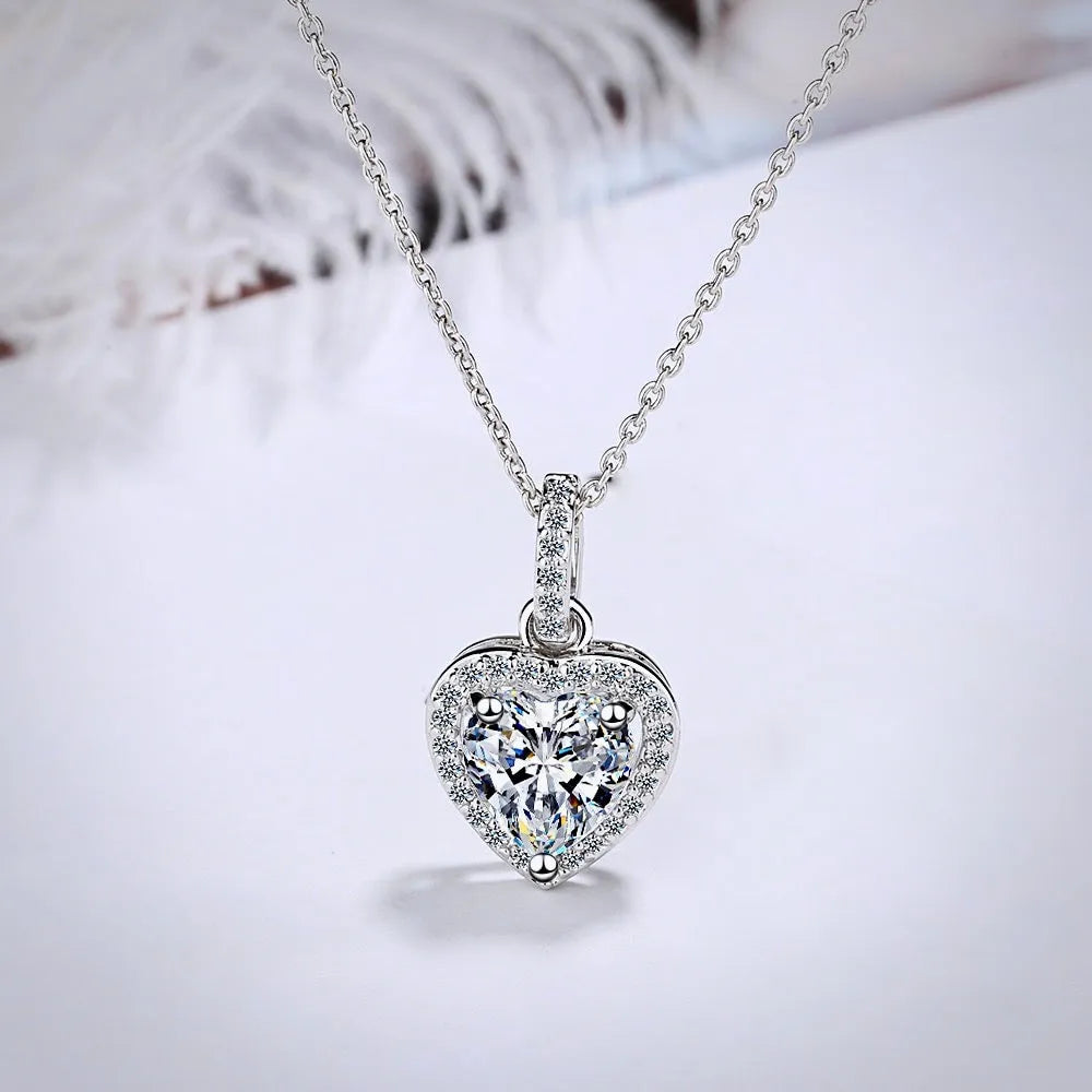 Wedding Jewelry - Heart CZ Bridal Necklace - Available in Silver and Rose Gold