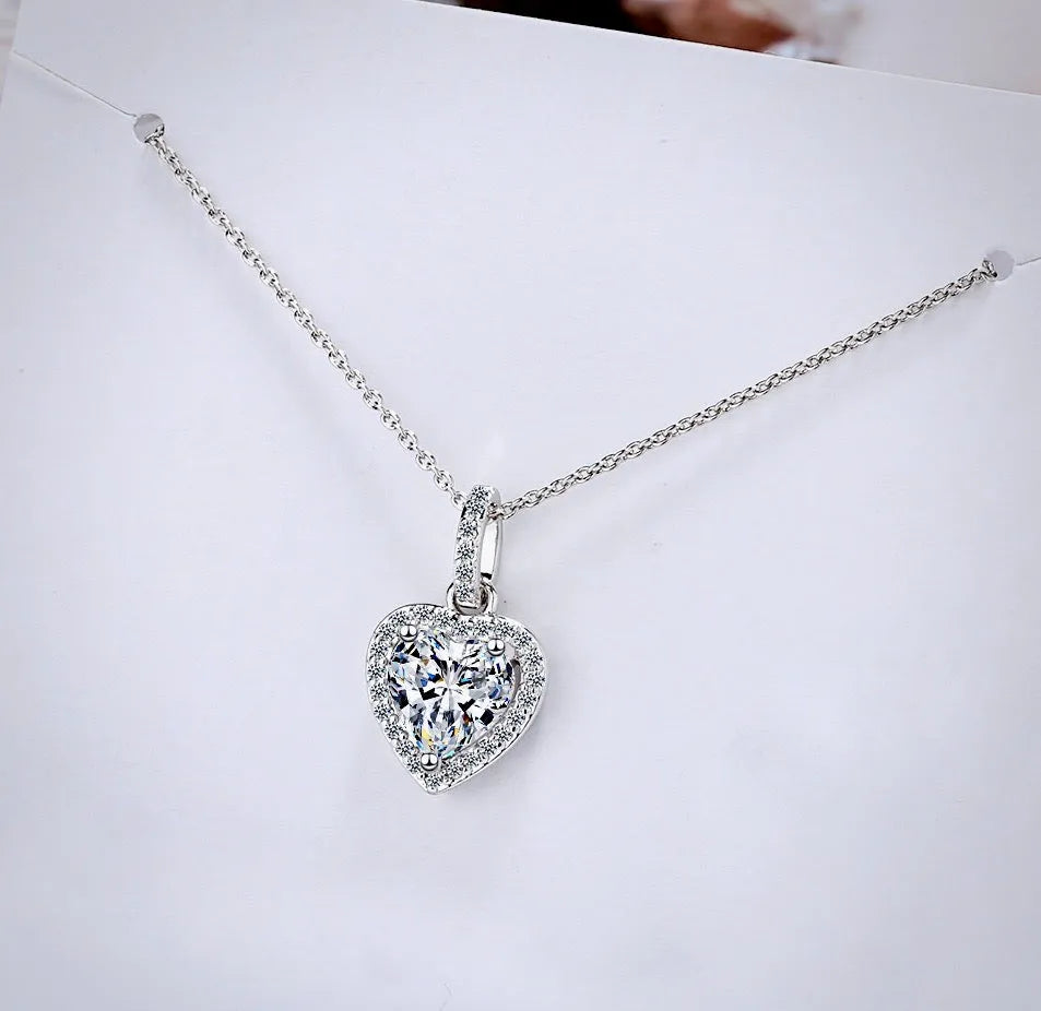 Wedding Jewelry - Heart CZ Bridal Necklace - Available in Silver and Rose Gold