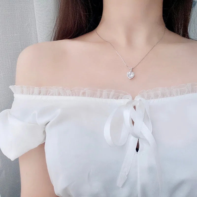 Wedding Jewelry - Heart CZ Bridal Necklace - Available in Silver and Rose Gold