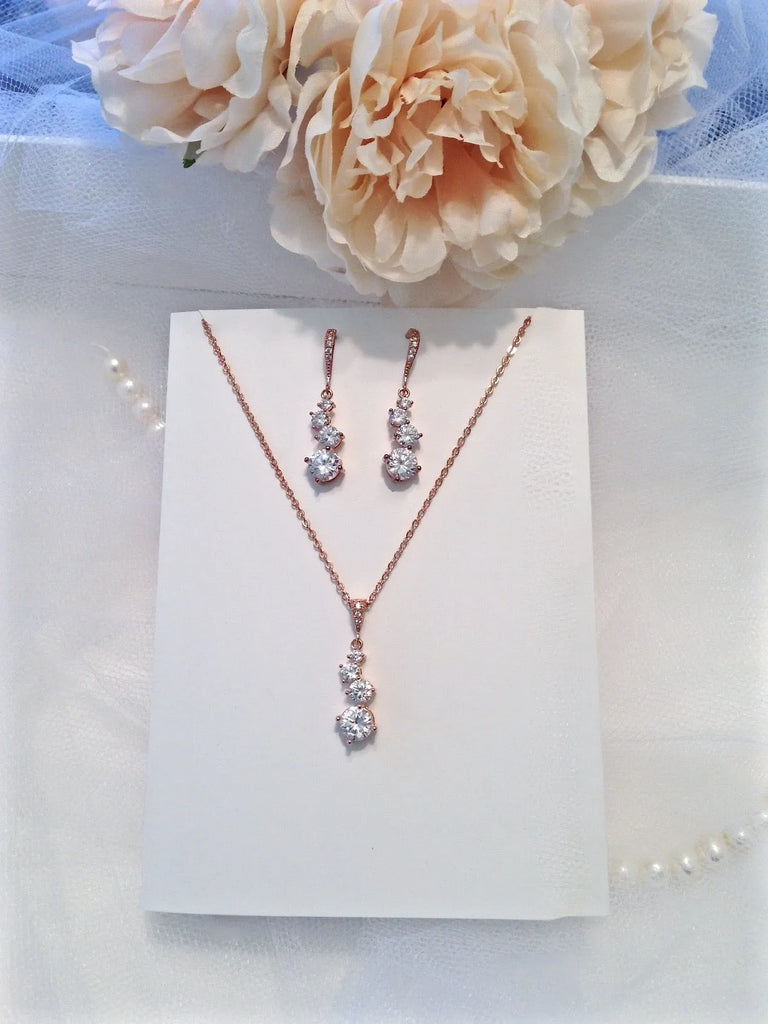Wedding Jewelry - Bridal Necklace and Earrings Set - Available in Rose Gold and Silver
