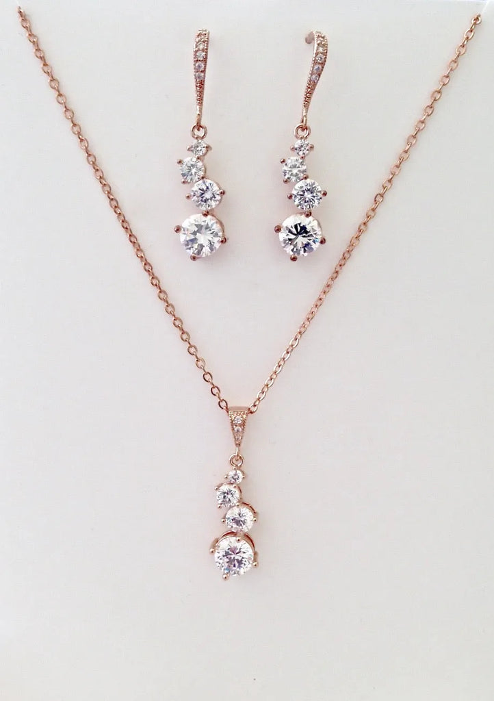 Wedding Jewelry - Bridal Necklace and Earrings Set - Available in Rose Gold and Silver