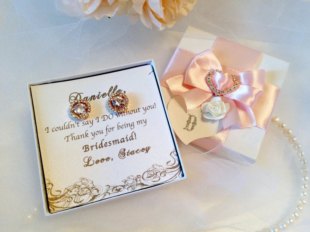 Wedding Jewelry - Cubic Zirconia Stud Earrings - Available in Rose Gold, Silver and Yellow Gold