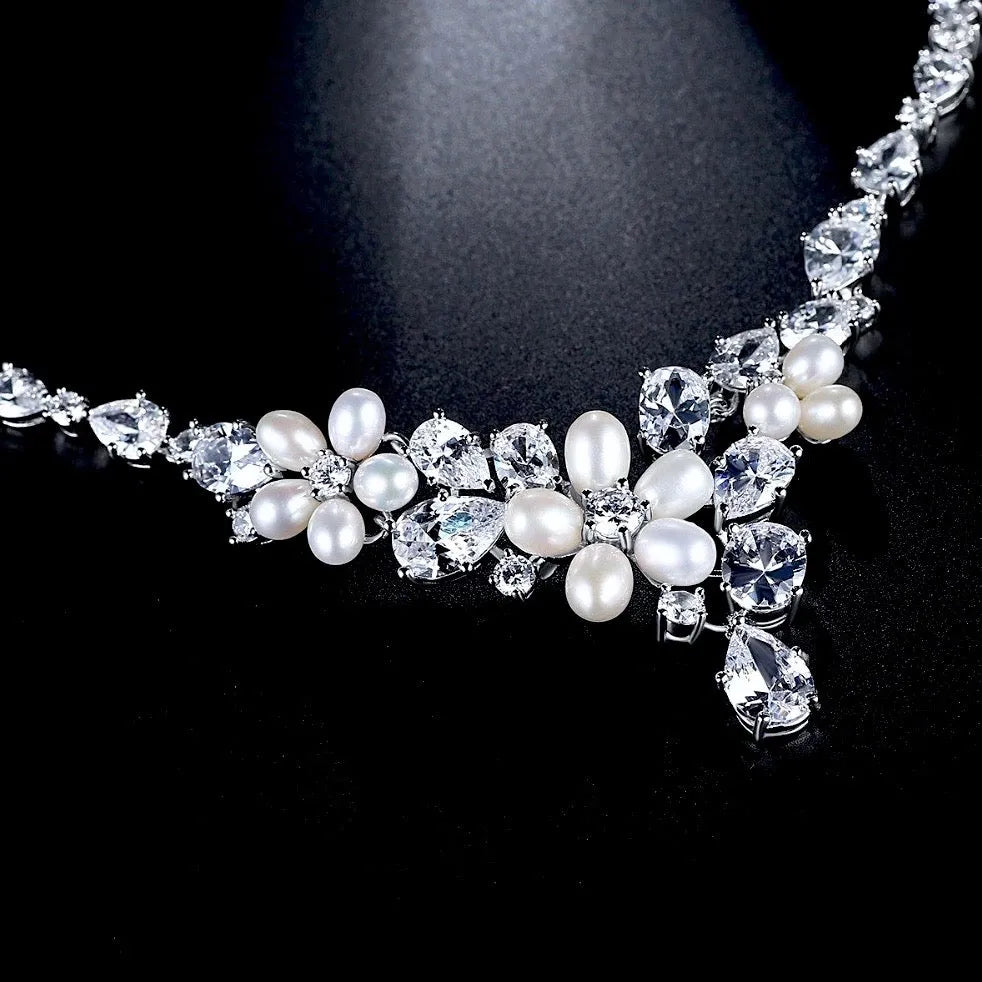Pearl Wedding Jewelry - Freshwater Pearl and Cubic Zirconia Bridal Jewelry Set