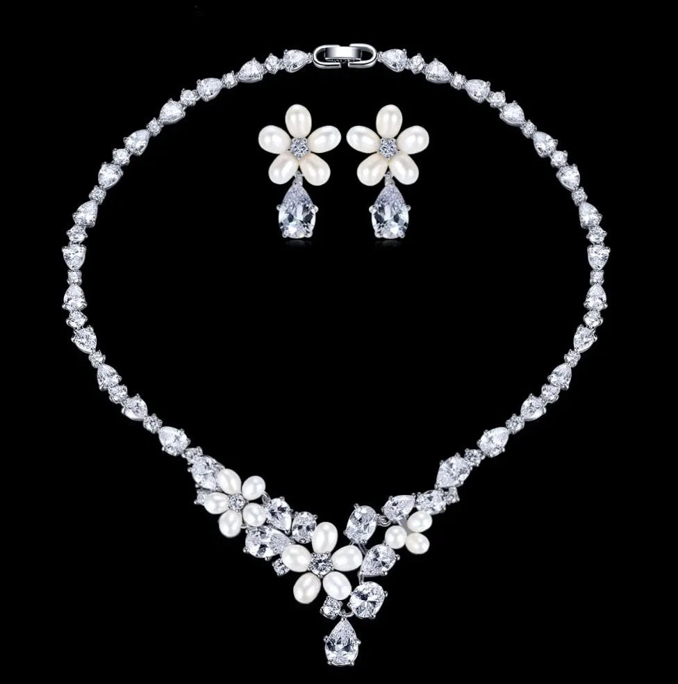 Pearl Wedding Jewelry - Freshwater Pearl and Cubic Zirconia Bridal Jewelry Set