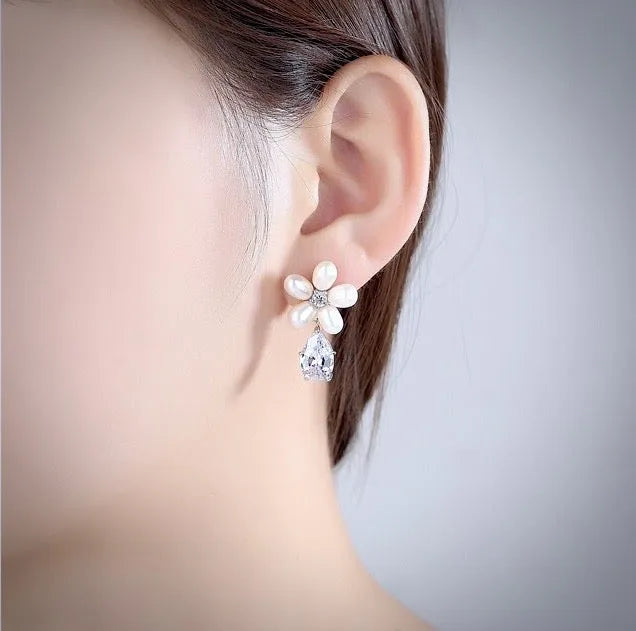 Pearl Wedding Jewelry - Freshwater Pearl and Cubic Zirconia Bridal Jewelry Set