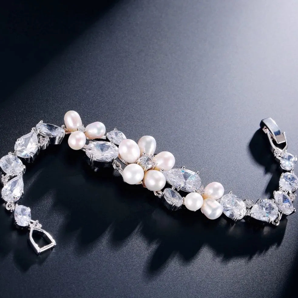 Pearl Wedding Jewelry - Freshwater Pearl and Cubic Zirconia Bridal Jewelry Set