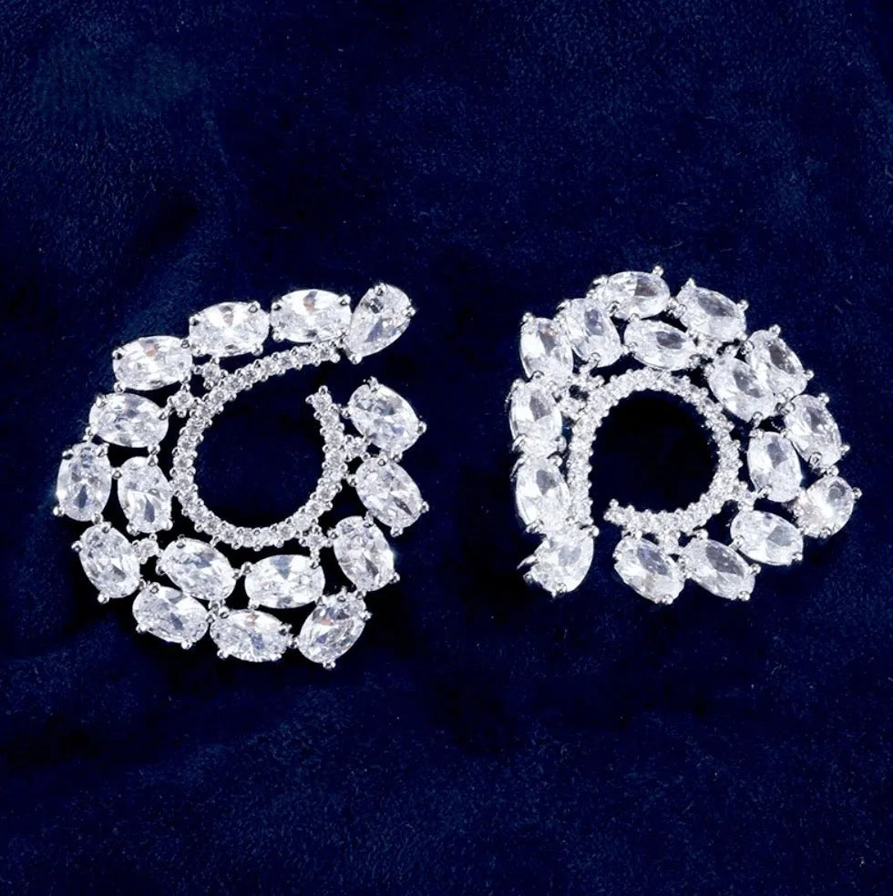 Wedding Jewelry - Silver Cubic Zirconia Bridal Earrings
