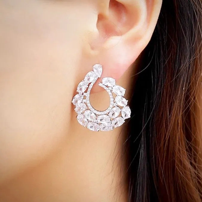 Wedding Jewelry - Silver Cubic Zirconia Bridal Earrings