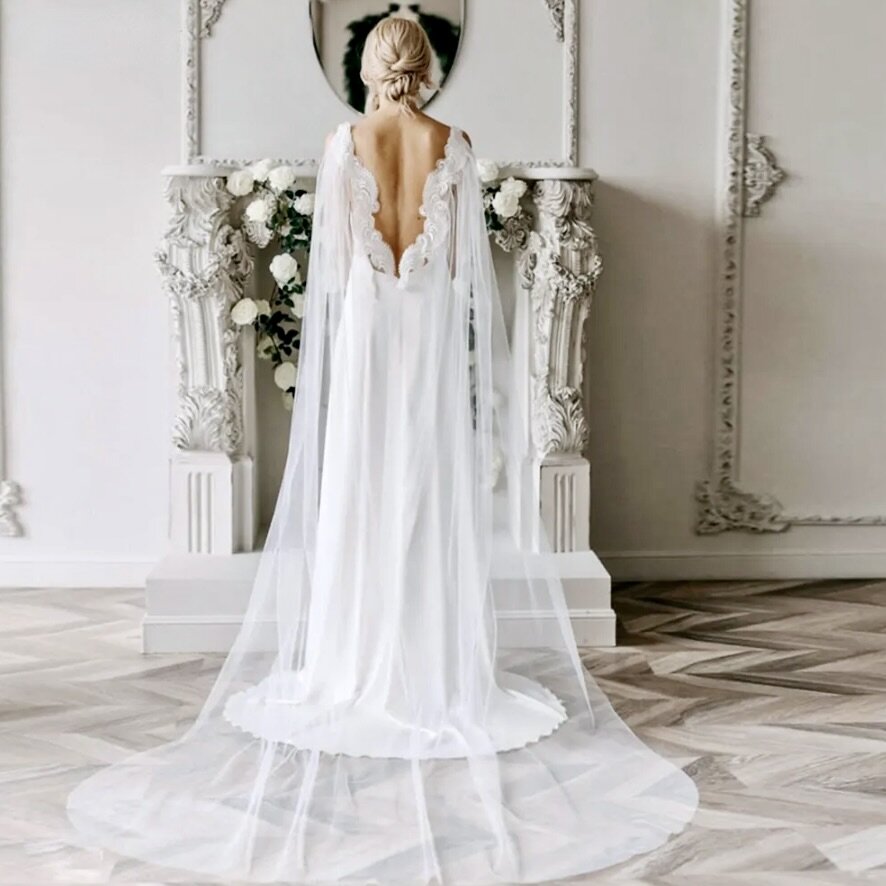 Wedding Veils - Lace Bridal Cape Veil - Cathedral Length White