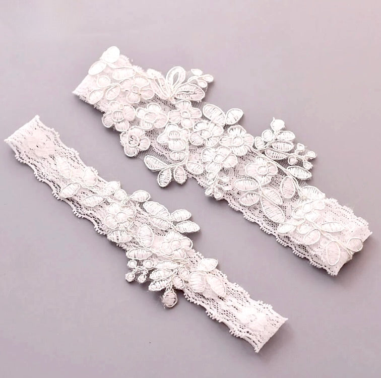 Bridal Accessories - White Lace Bridal Garter Set