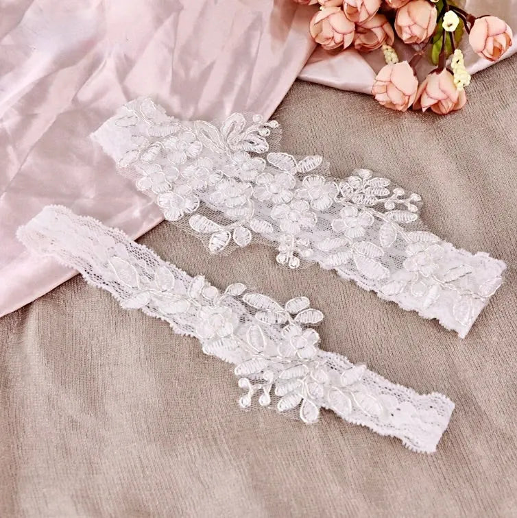 Bridal Accessories - White Lace Bridal Garter Set