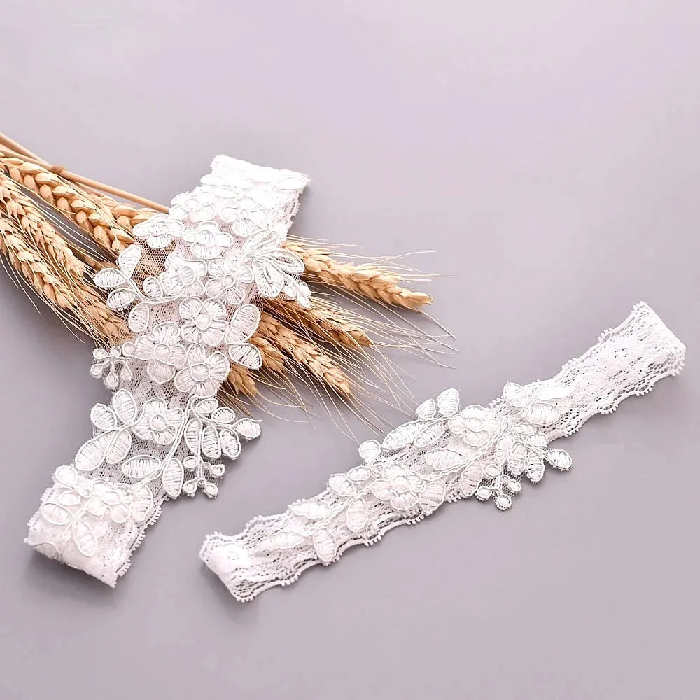 Bridal Accessories - White Lace Bridal Garter Set
