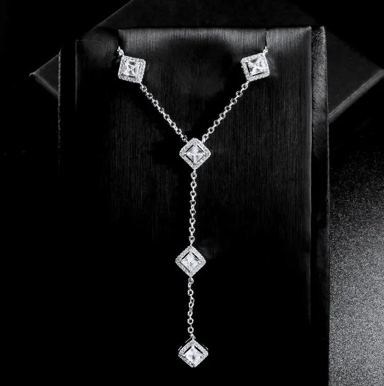 Wedding Jewelry - Lariat Style CZ Bridal Necklace