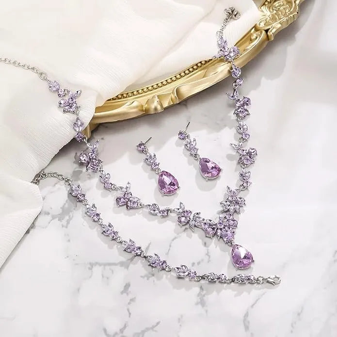 Lavender 4-Piece Bridal Jewelry Set with Tiara | Crystal Wedding Accessories 