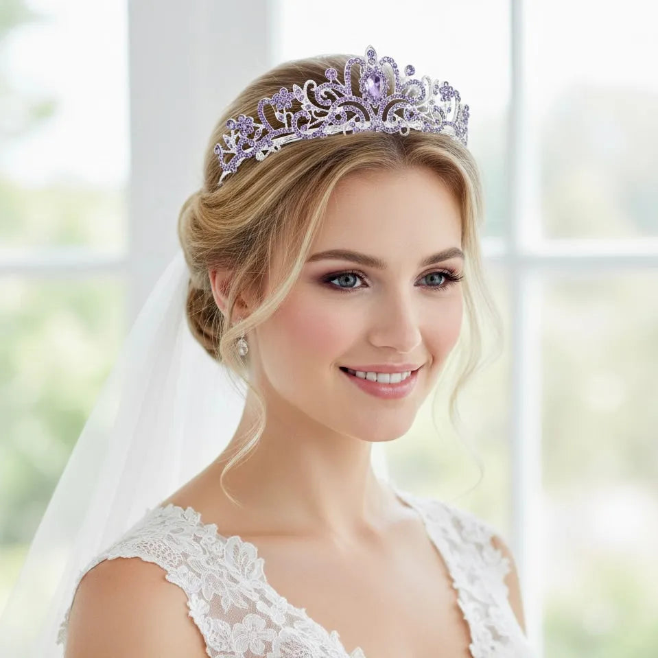 Lavender Crystal Bridal Tiara – Purple Wedding Crown | ADORA  display picture 1
