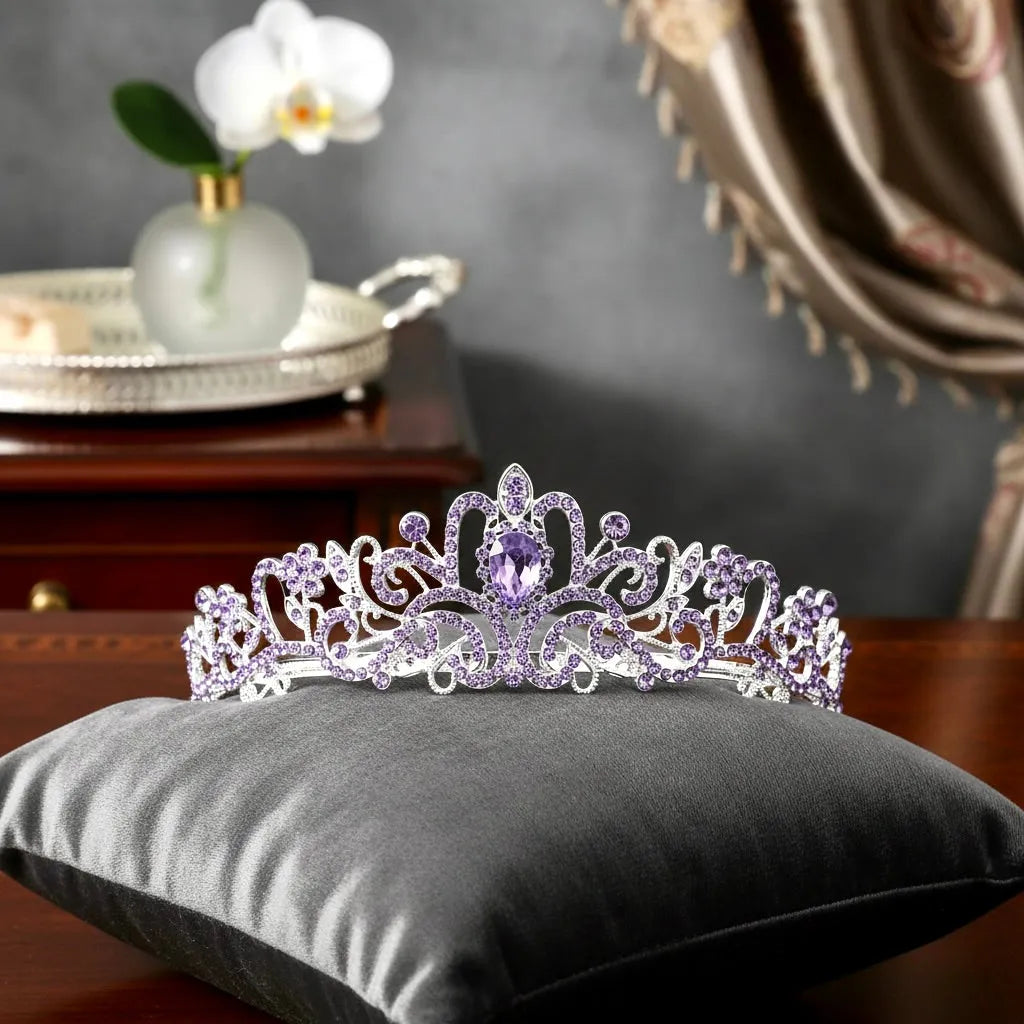 Lavender Crystal Bridal Tiara – Purple Wedding Crown | ADORA  display picture 3