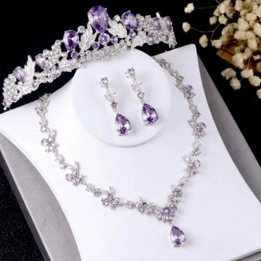 Crystal Tiara Headband Set with Necklace and Earrings for Bridal Events Crystal Bridal Jewelry Set: Silver Wedding Crown, Necklace  main image 2