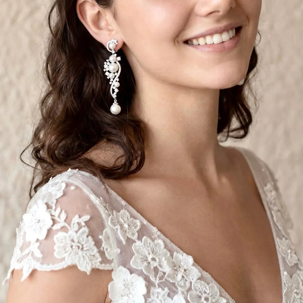 Pearl Wedding Jewelry - Pearl and Cubic Zirconia Bridal Earrings | ADORA by Simona Pearl Wedding Jewelry - Pearl and Cubic Zirconia Bridal Earrings | ADORA by Simona