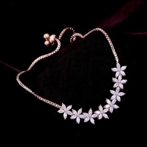 Wedding Jewelry - Cubic Zirconia Adjustable Bracelet - Available in Silver, Rose Gold and Yellow Gold