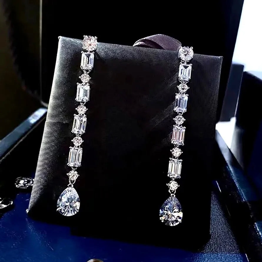 Wedding Jewelry - Silver Cubic Zirconia Bridal Earrings