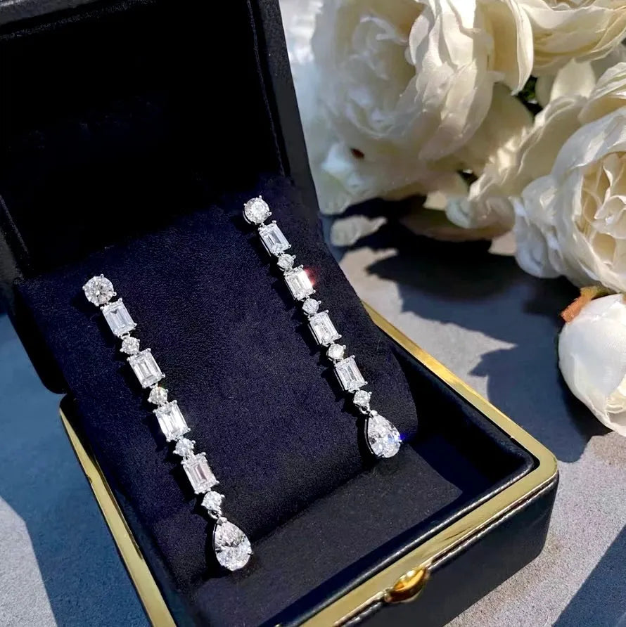 Wedding Jewelry - Silver Cubic Zirconia Bridal Earrings