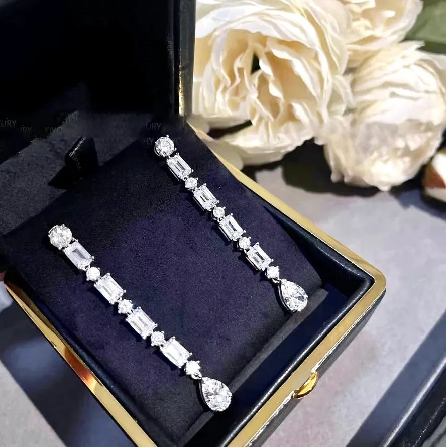 Wedding Jewelry - Silver Cubic Zirconia Bridal Earrings