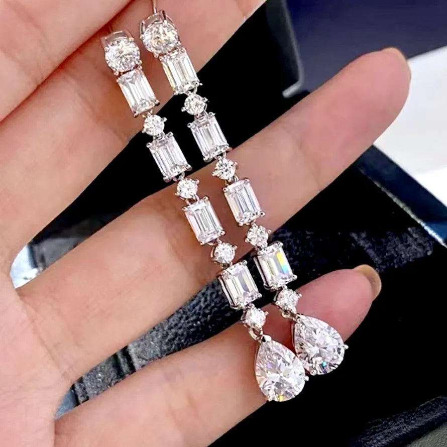 Wedding Jewelry - Silver Cubic Zirconia Bridal Earrings