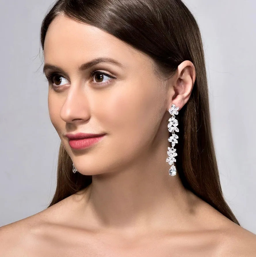 Wedding Jewelry - Cubic Zirconia Bridal Earrings - Available in Silver, Rose Gold and Yellow Gold
