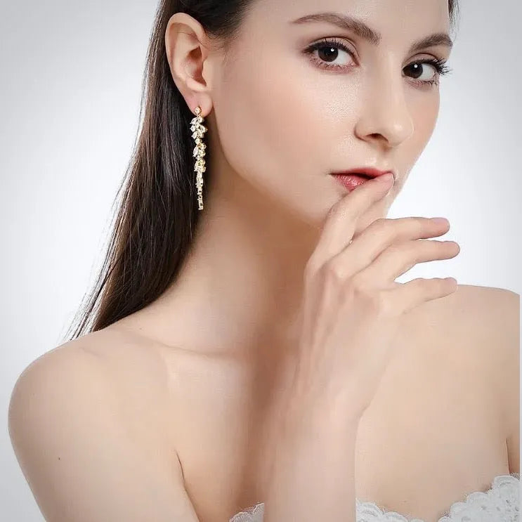 Wedding Jewelry - Cubic Zirconia Bridal Earrings - Available in Silver, Rose Gold and Yellow Gold