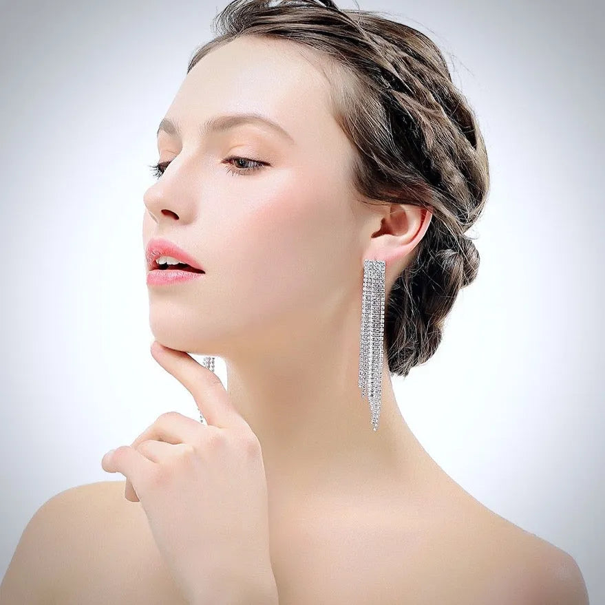 Wedding Jewelry - Crystal Bridal Fringe Earrings