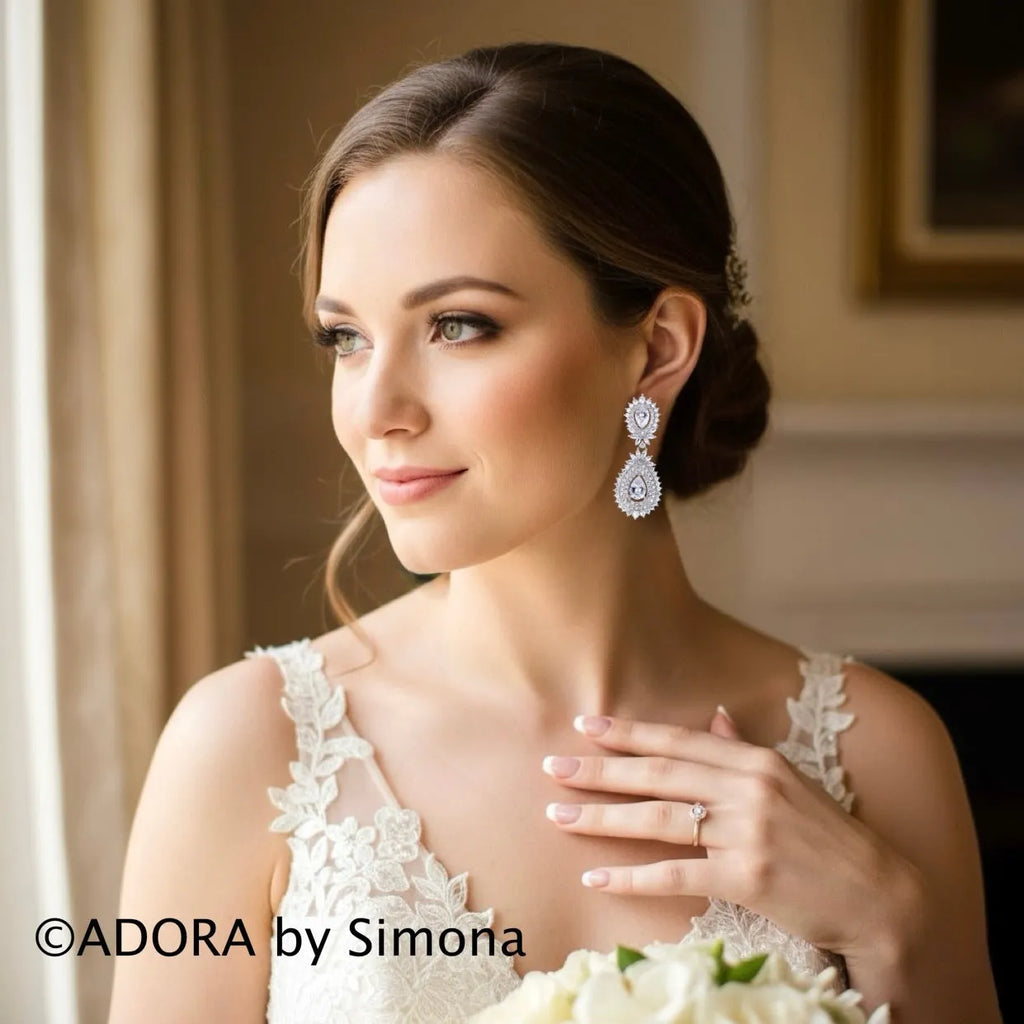 Luxurious CZ Bridal Drop Earrings | Elegant Wedding Jewelry