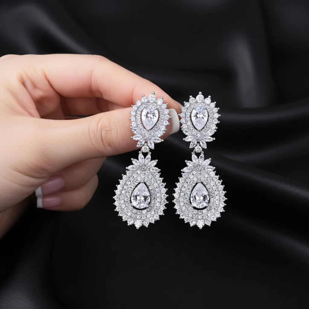 Luxurious CZ Bridal Drop Earrings | Elegant Wedding Jewelry