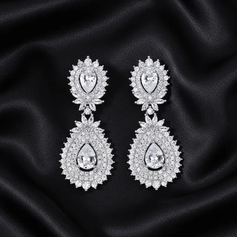 Luxurious CZ Bridal Drop Earrings | Elegant Wedding Jewelry