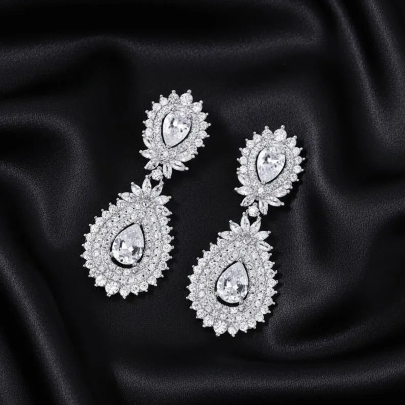 Luxurious CZ Bridal Drop Earrings | Elegant Wedding Jewelry