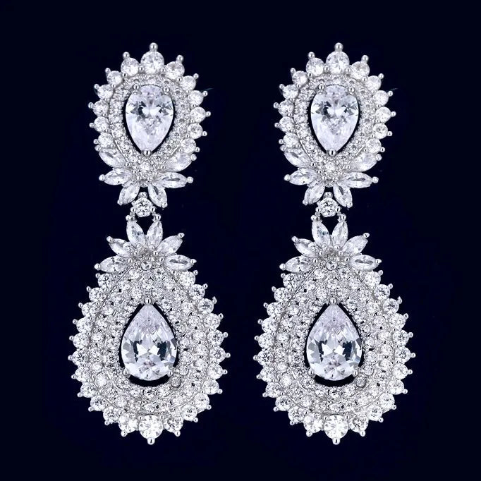 Luxurious CZ Bridal Drop Earrings | Elegant Wedding Jewelry