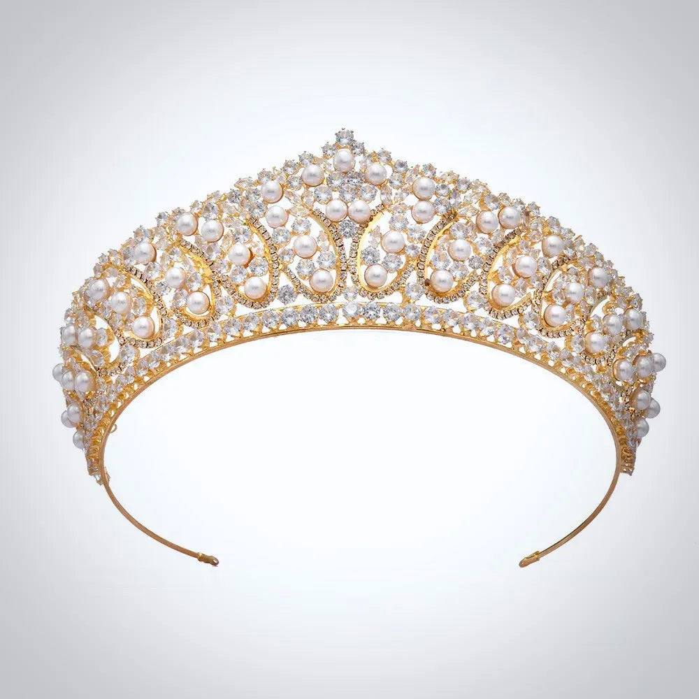 Wedding Hair Accessories - Silver Pearl and Cubic Zirconia Tiara