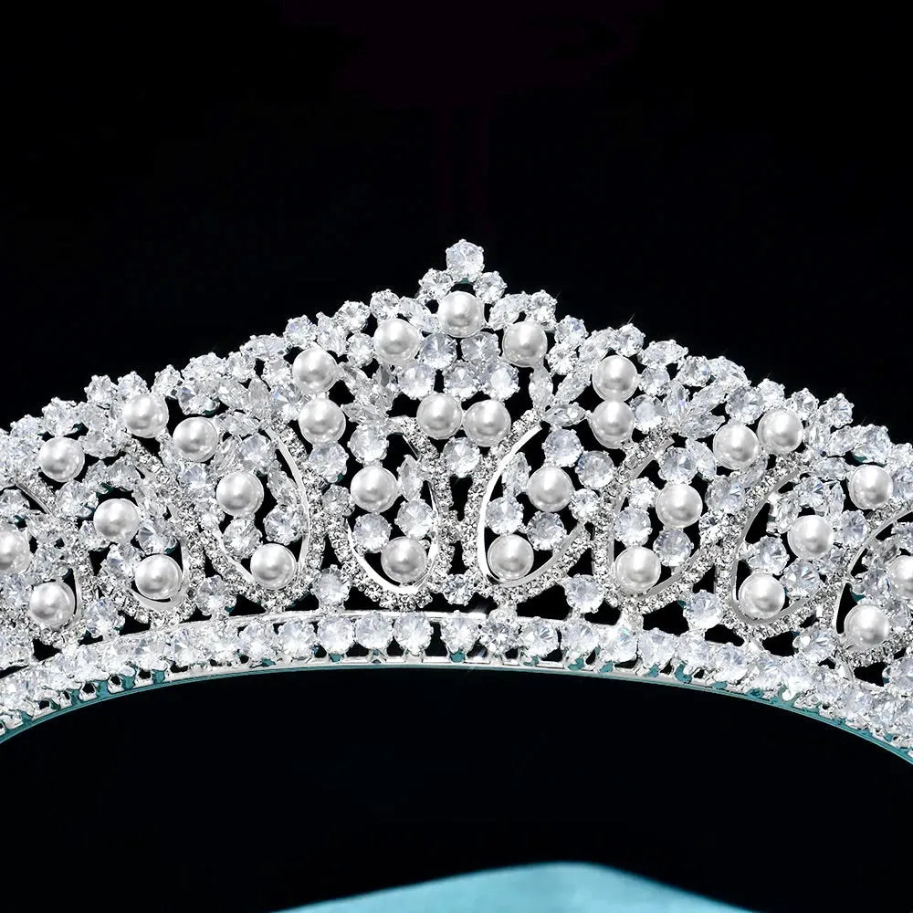 Wedding Hair Accessories - Silver Pearl and Cubic Zirconia Tiara