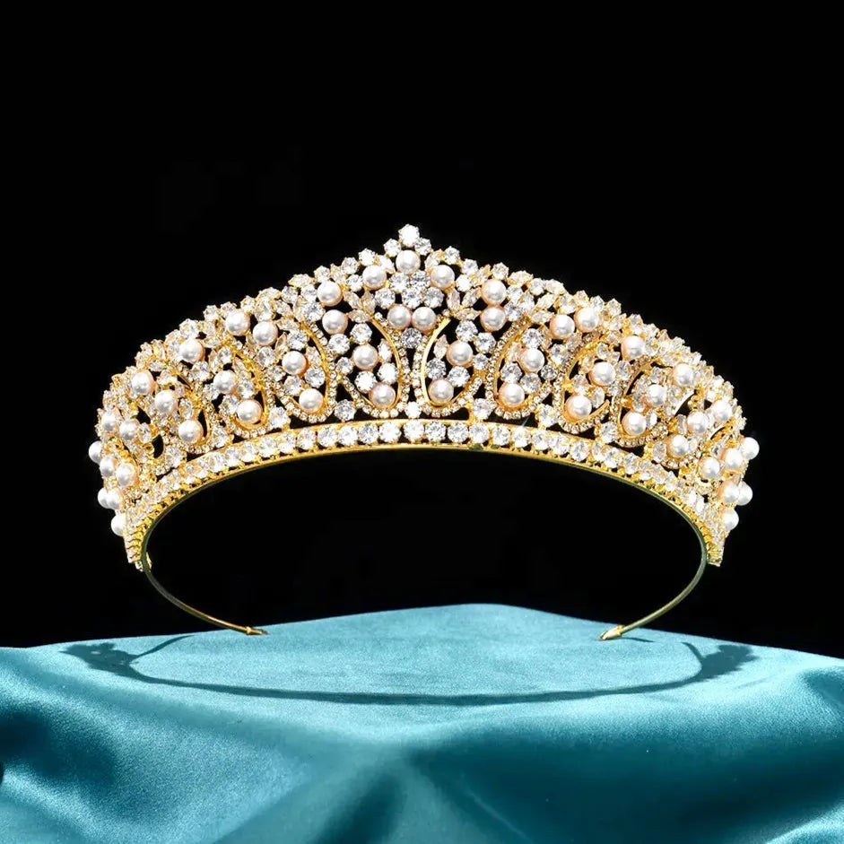 Wedding Hair Accessories - Silver Pearl and Cubic Zirconia Tiara