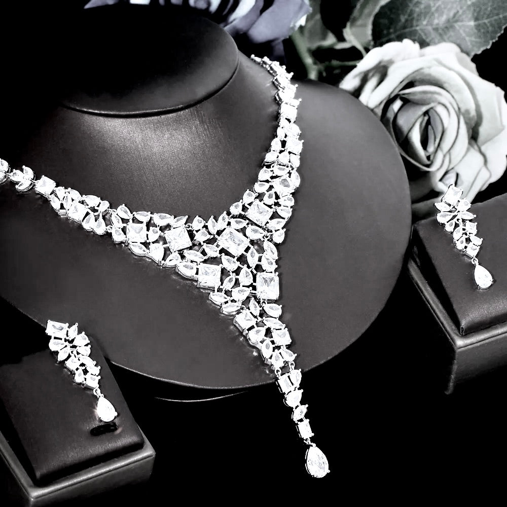 Wedding Jewelry - Luxury Silver Cubic Zirconia Bridal Jewelry Set