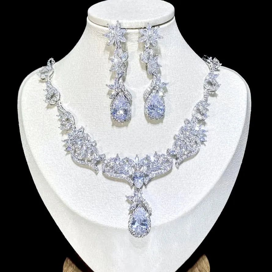 Wedding Jewelry - Silver Cubic Zirconia Bridal Jewelry Set