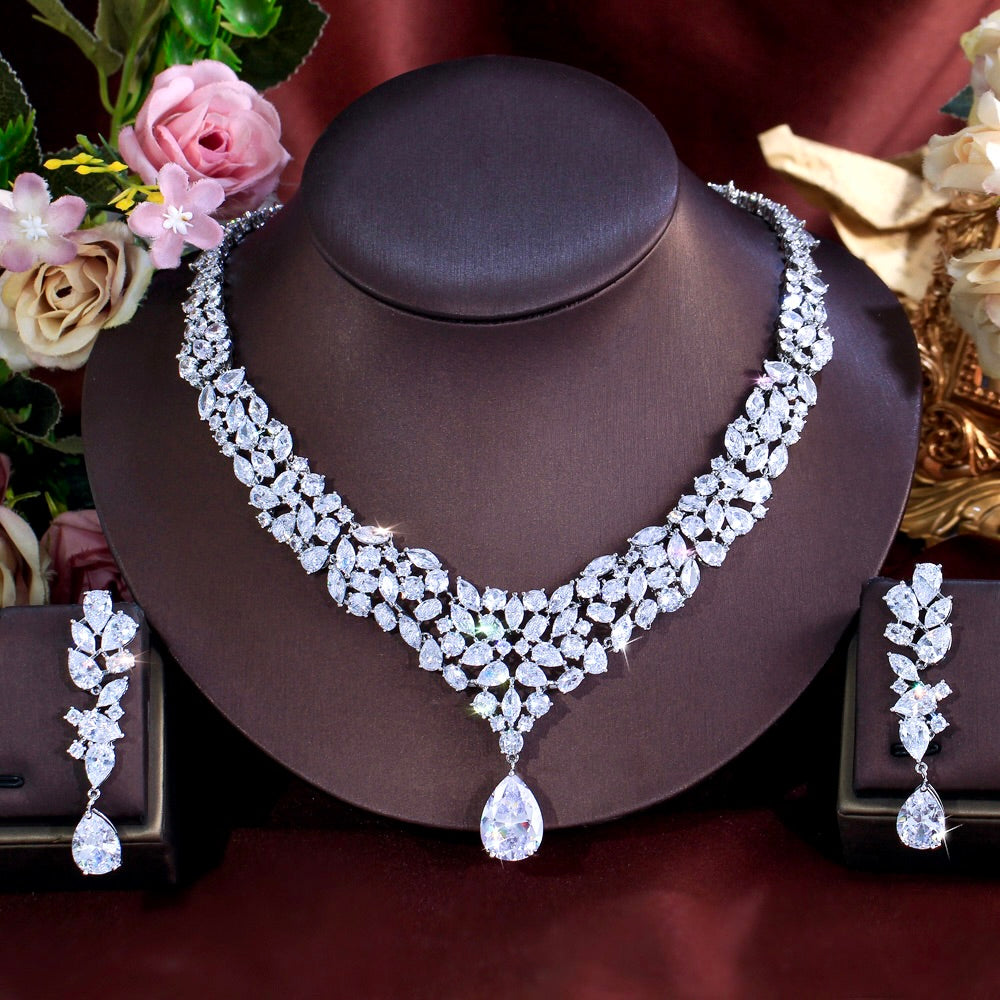 Wedding Jewelry - Luxury Cubic Zirconia Bridal Necklace & Earrings Set