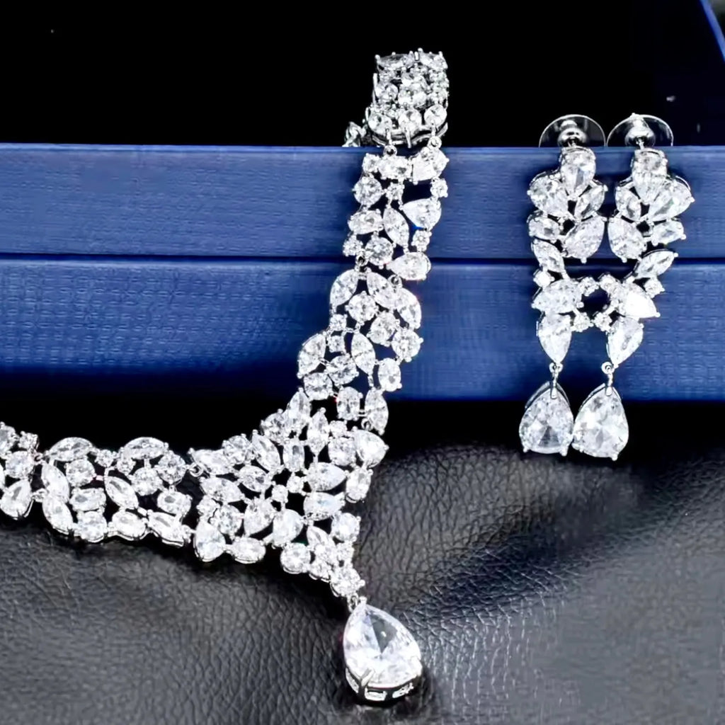 Wedding Jewelry - Luxury Cubic Zirconia Bridal Necklace & Earrings Set