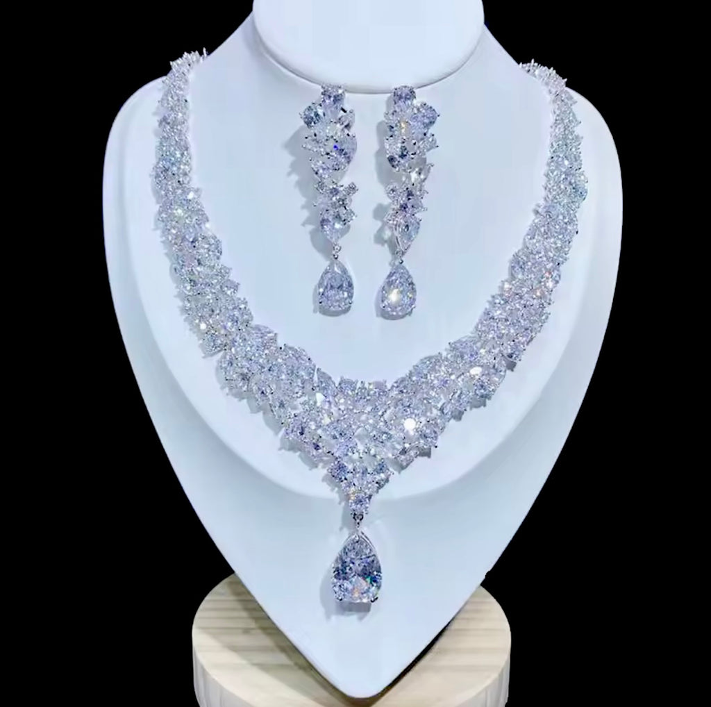 Wedding Jewelry - Luxury Cubic Zirconia Bridal Necklace & Earrings Set