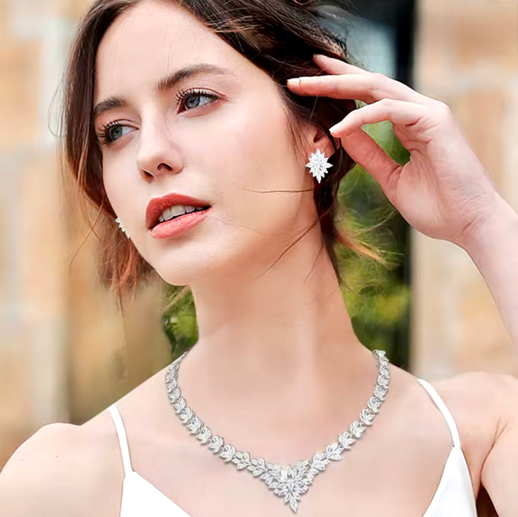 Wedding Jewelry - Silver Cubic Zirconia Bridal Three-Piece Jewelry Set