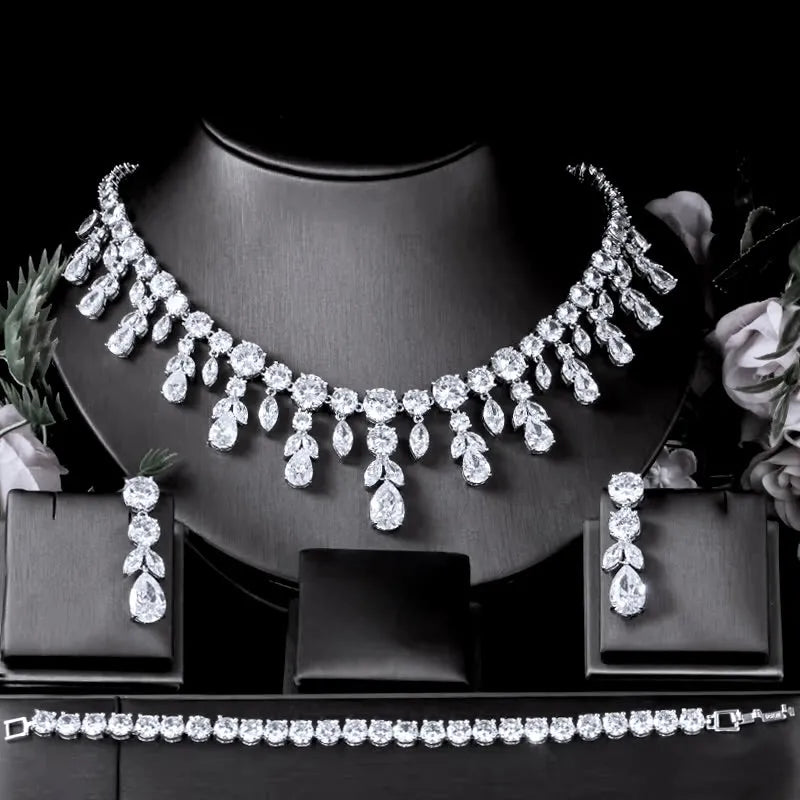 Wedding Jewelry - Luxury 3-Piece Silver CZ Bridal Jewelry Set
