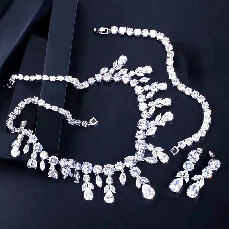 Wedding Jewelry - Luxury 3-Piece Silver CZ Bridal Jewelry Set