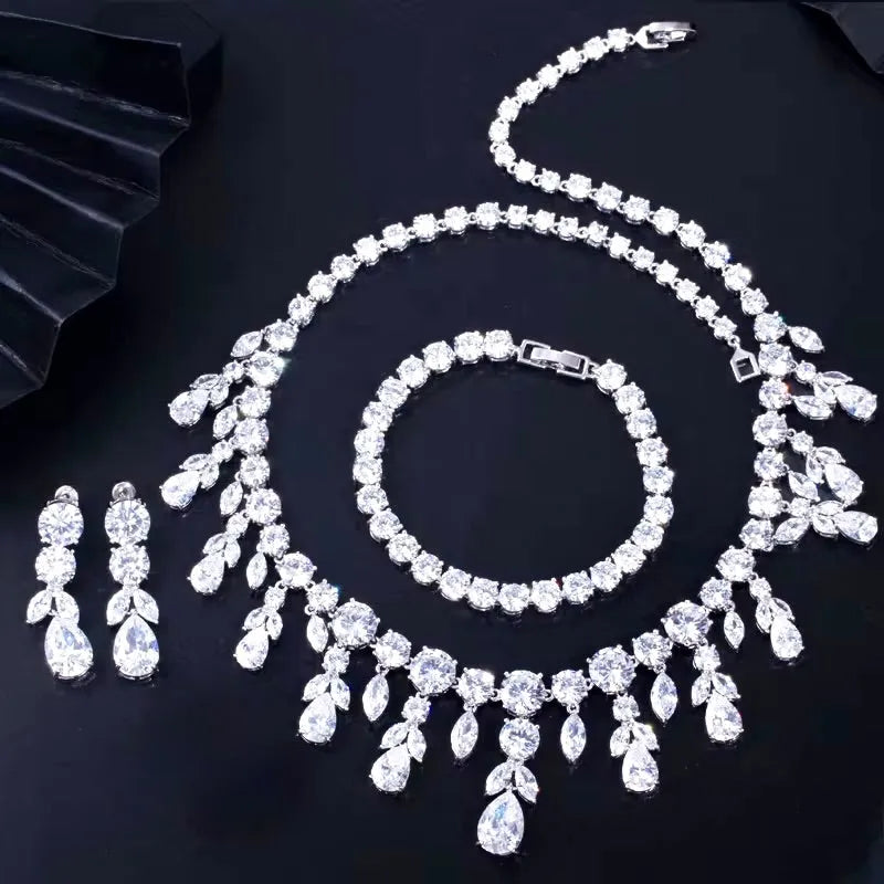 Wedding Jewelry - Luxury 3-Piece Silver CZ Bridal Jewelry Set