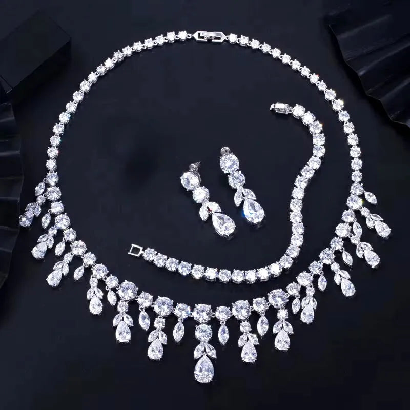 Wedding Jewelry - Luxury 3-Piece Silver CZ Bridal Jewelry Set