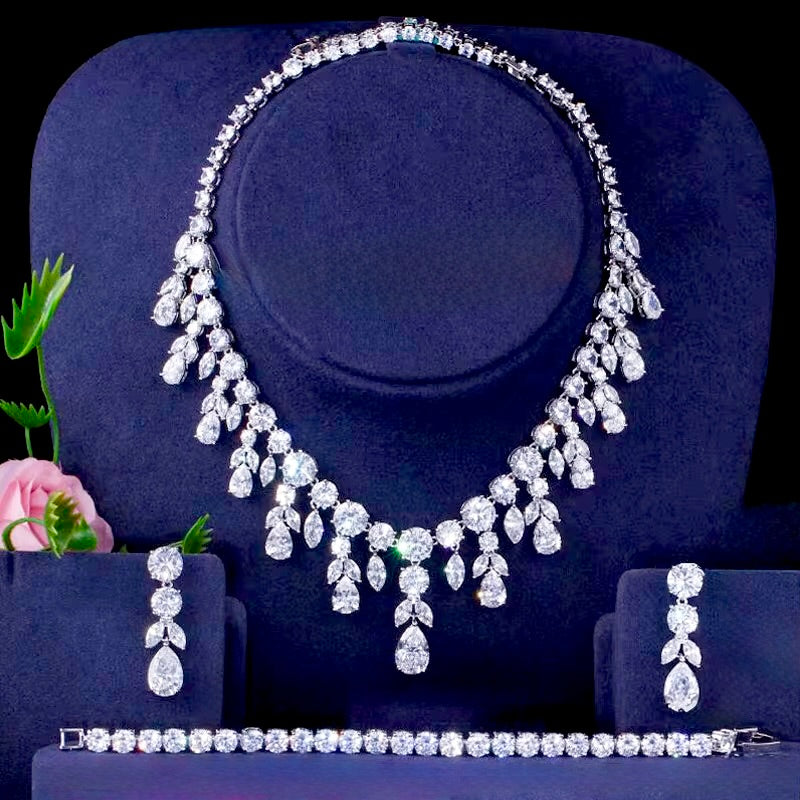 Wedding Jewelry - Luxury 3-Piece Silver CZ Bridal Jewelry Set